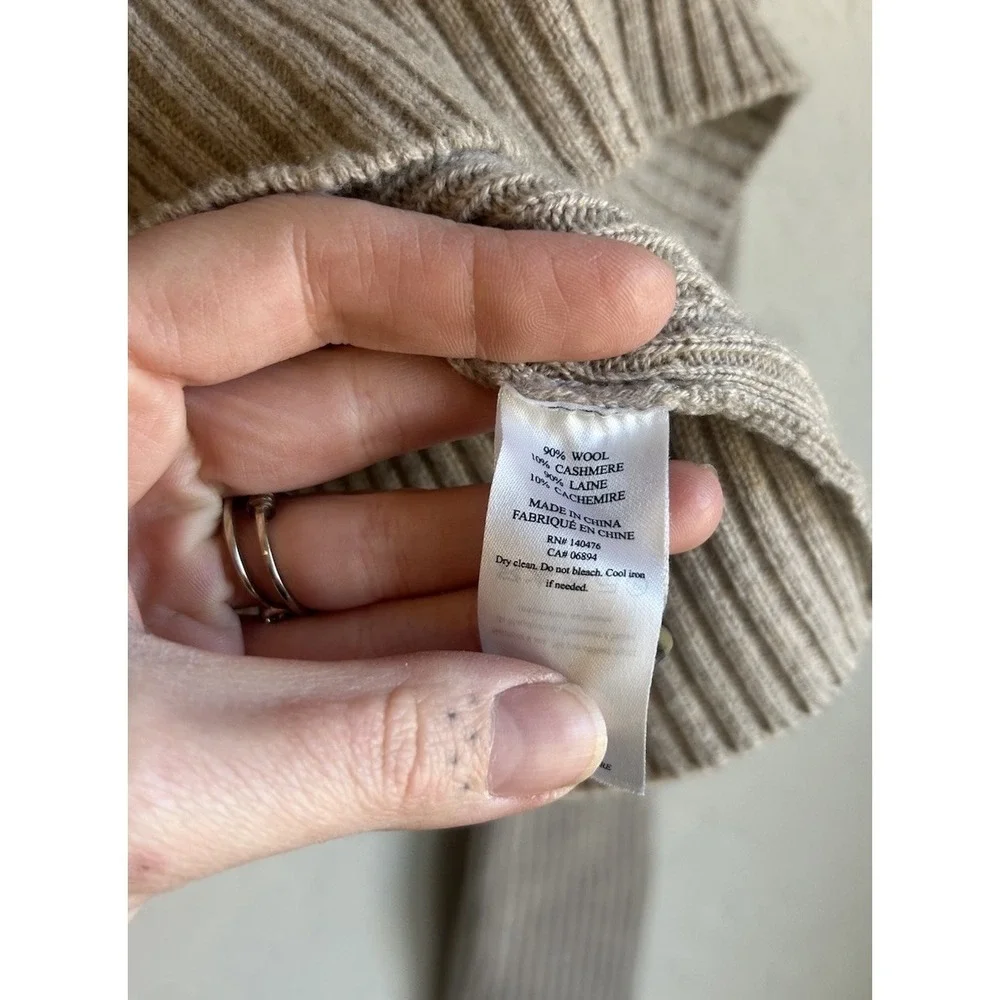 Faherty Marielle Mulino Wool Cashmere Pullover Sweater S Button‎ Oatmeal Ribbed